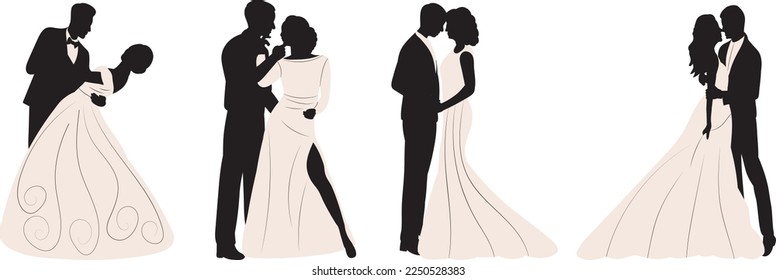 bride and groom in white dress set silhouette 