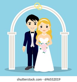 Bride and groom. Young beautiful couple. Vector illustration in flat style.