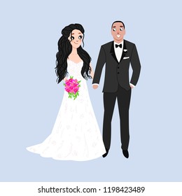 Bride and groom.Couple. Wedding card with the newlyweds. Isolated objects. Vector illustration.