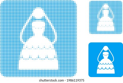 Bride halftone dotted icon. Halftone array contains circle points. Vector illustration of bride icon on a white background.