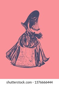 Bride. Hand-drawn graphic vector illustration in retro style.