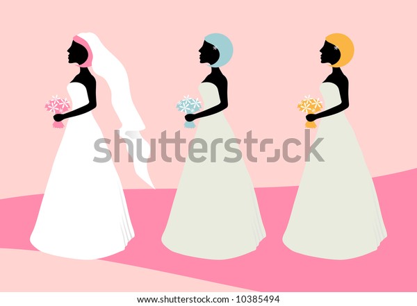 Bride Her Bridesmaids Holding Bouquet Their Stock Vector Royalty Free