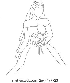 the bride. Bride holding a bouquet continuous line drawing