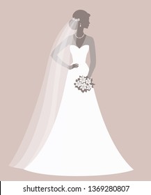 Bride holding a bouquet, vector illustration for greeting card, invitation, banner, flyer.