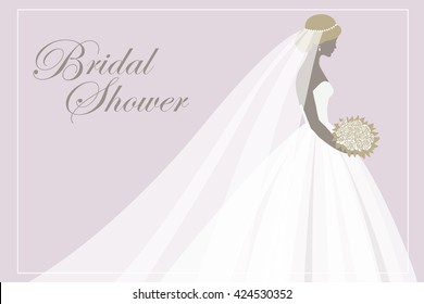 Bride holding a bouquet, vector illustration for greeting card, invitation, banner, flyer.