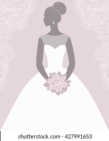 
Bride holding a bouquet, vector illustration for greeting card, invitation, banner, flyer.