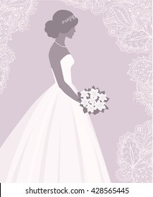 
Bride holding a bouquet, vector illustration for greeting card, invitation, banner, flyer.