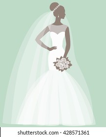 
Bride holding a bouquet, vector illustration for greeting card, invitation, banner, flyer.