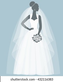 
Bride holding a bouquet, vector illustration for greeting card, invitation, banner, flyer.