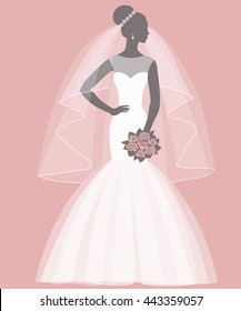 
Bride holding a bouquet, vector illustration for greeting card, invitation, banner, flyer.