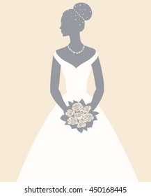 
Bride holding a bouquet, vector illustration for greeting card, invitation, banner.