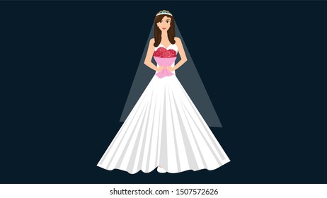 bride holding bunch of roses in hands background