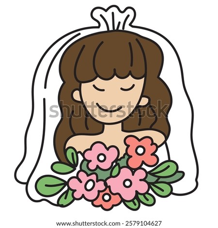 Bride holding flower. vector doodle illustration