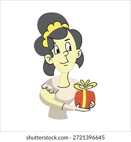 Novia sosteniendo una caja de regalo envuelta presente Ilustración vectorial