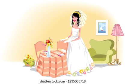 Bride at home, ready to marry 