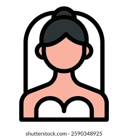 Bride Icon Wedding and Celebration in Flat Line Color Style.