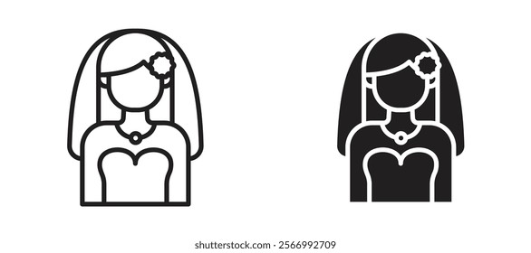 Bride icons in outline and fill. vector illustration for ui.