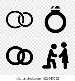Bride icons set. set of 4 bride filled icons such as rings, engagement rings, ring
