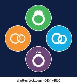 Bride icons set. set of 4 bride filled icons such as rings, engagement rings