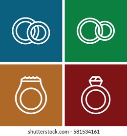 bride icons set. Set of 4 bride outline icons such as rings, engagement rings