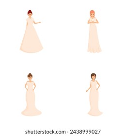 Bride icons set cartoon vector. Bride in various dress style. Wedding fashion