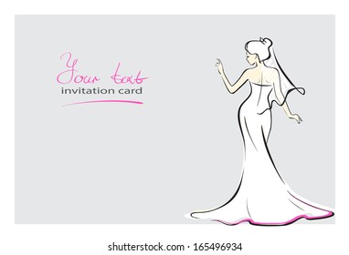 bride invitation card Post card where bride saying something. Line art.  Easy to edit separate layers. EPS 8.0