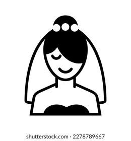 Icono de glifo aislado de novia. Ilustración vectorial, elementos románticos. Pegatina, parche, insignia, tarjeta para el matrimonio, valentina