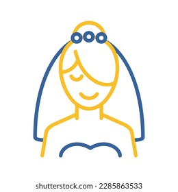 Icono aislado de novia. Ilustración vectorial, elementos románticos. Pegatina, parche, insignia, tarjeta para el matrimonio, valentina