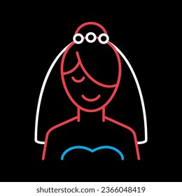 Bride isolated on black background icon. Vector illustration, romance elements. Sticker, patch, badge, card for marriage, valentine