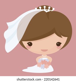 Bride in Kawaii style. Gradient free.