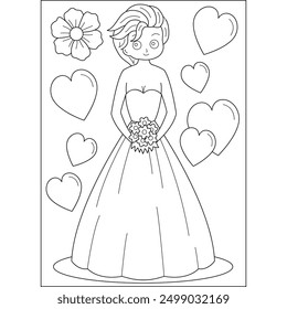 bride love wedding coloring book page for kids or grown adults creative coloring mindful relaxation activity