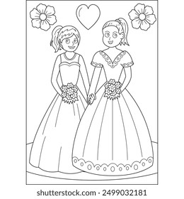 bride love wedding coloring book page for kids or grown adults creative coloring mindful relaxation activity
