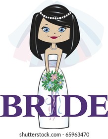 Bride with Med. Black Hair Blue Eyes