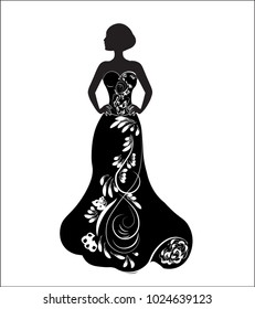 bride on a wedding dress, a silhouette