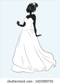 bride on a white wedding dress, a silhouette