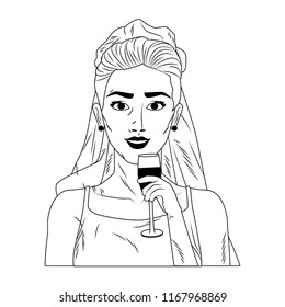 Bride pop art cartoon in black and white