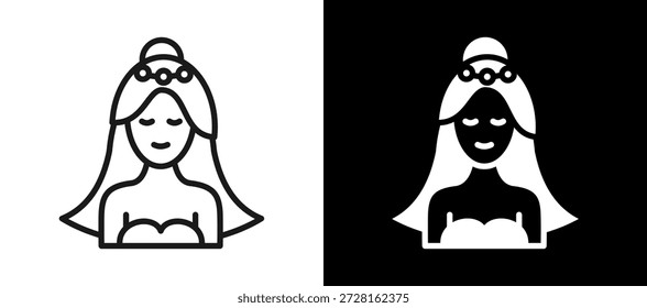 Icono de retrato de novia blanco negro Ilustración vectorial