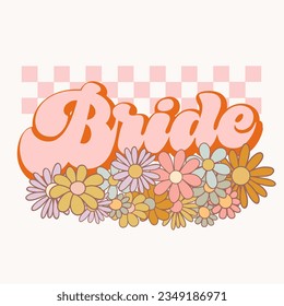 Braut. Bride-Angebot für Bachelorette-Party, Hochzeitsdesigns, Karten, Einladungen, Stoffe, Drucke, Aufkleber. Retro-Vektorgrafik.