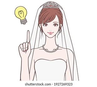 Bride raising her index finger 
