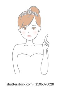 The bride is showing the index finger