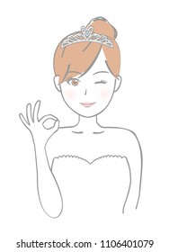 The bride shows an okay sign