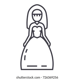 bride sign vector line icon, sign, illustration on background, editable strokes