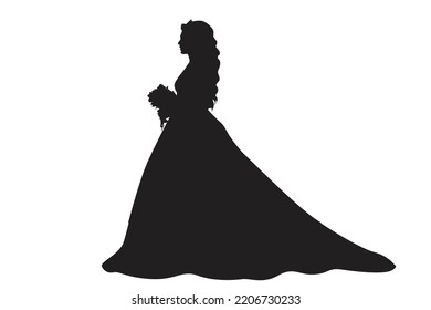 BRIDE SILHOUETTE HOLDING FLOWERS BOUQUET