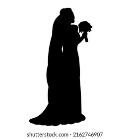 bride silhouette on white background, isolated, vector