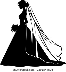 Bride Silhouette Set Isolated, Princess Vector Silhouette