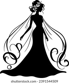 Bride Silhouette Set Isolated, Princess Vector Silhouette