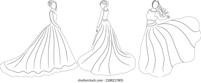 bride sketch on white background isolated, vector