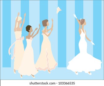 Bride Throwing Bouquet for Bridesmaids