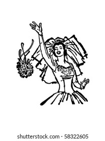 Bride Throwing Bouquet - Retro Clip Art