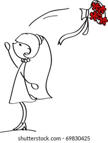 the bride tosses the bridal bouquet, the vector